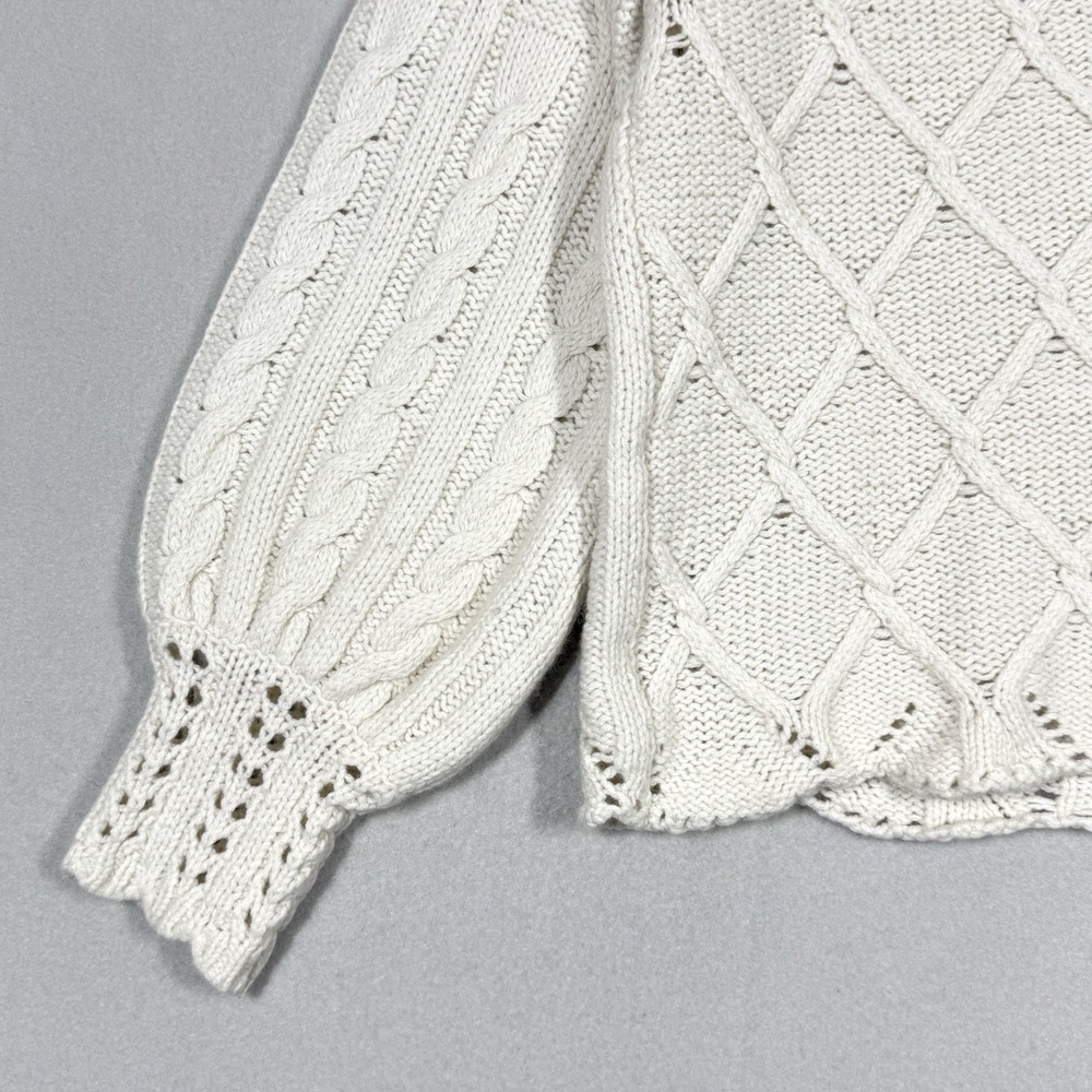 Sundance Sweater Womens Medium Wool Blend Cable Knit Cream Boxy Balloon Sleeve - Picture 7 of 12